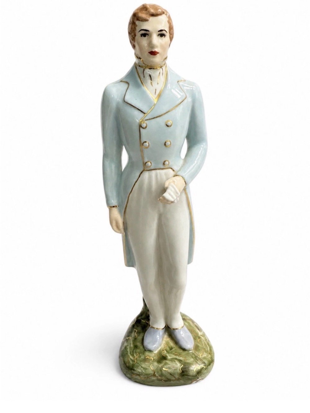 Lee Wollard Porcelain Gentleman Figurine in Light Blue and Cream with Gold Trim